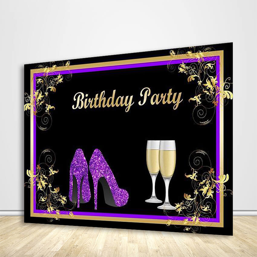 30th Birthday Party Queen Lady Purple Golden Gauguin Shoes Custom Backdrop-ubackdrop