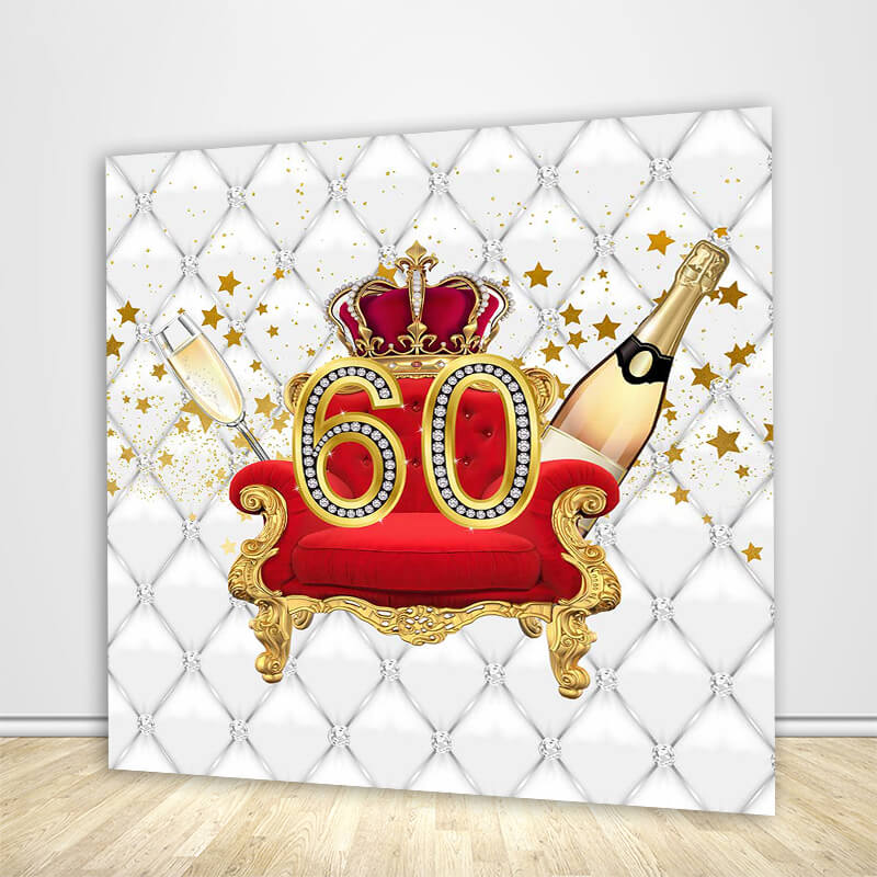 60th Birthday Backdrop with Crown Champagne-ubackdrop