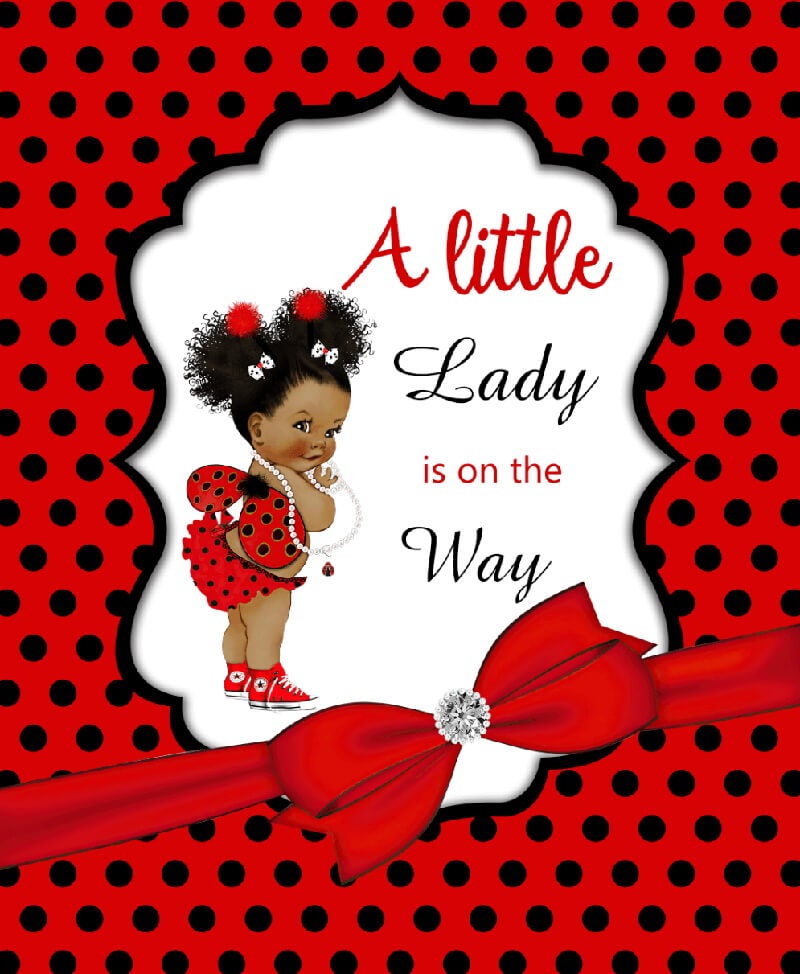 African American Ladybug Baby Shower Backdrop-ubackdrop