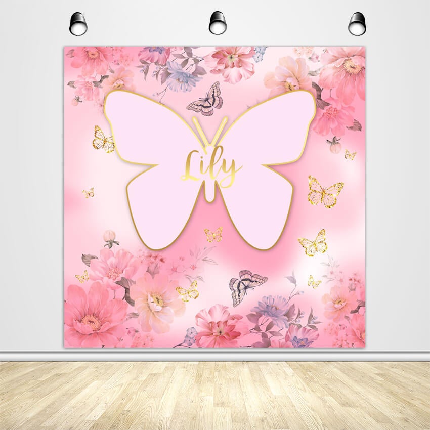 Pink Butterfly Baby Shower Backdrop - Designed, Printed & Shipped-ubackdrop