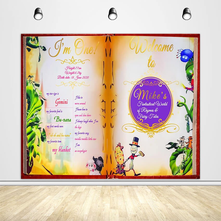 Storybook First Birthday Party Backdrop - Designed, Printed & Shipped-ubackdrop
