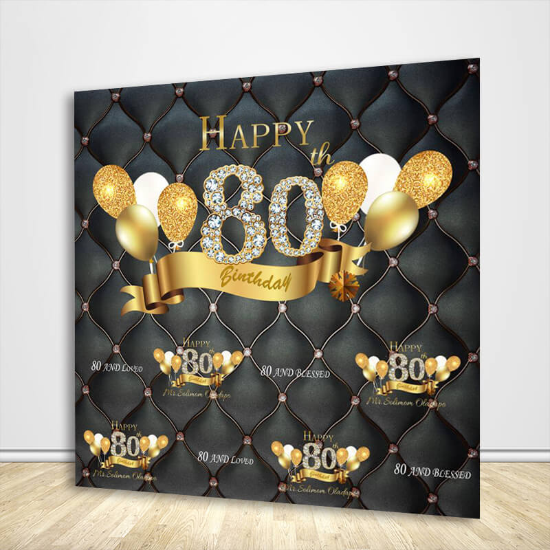 Black and Gold 80th Birthday Step and Repeat Backdrop - Designed, Printed & Shipped-ubackdrop