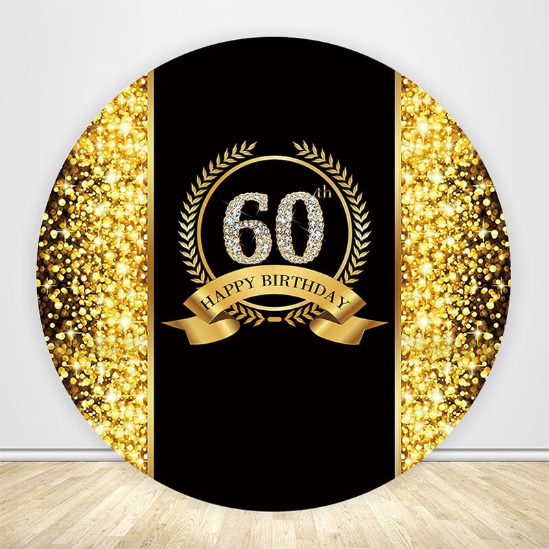 Black and Gold Birthday Circle Backdrop Cover-ubackdrop