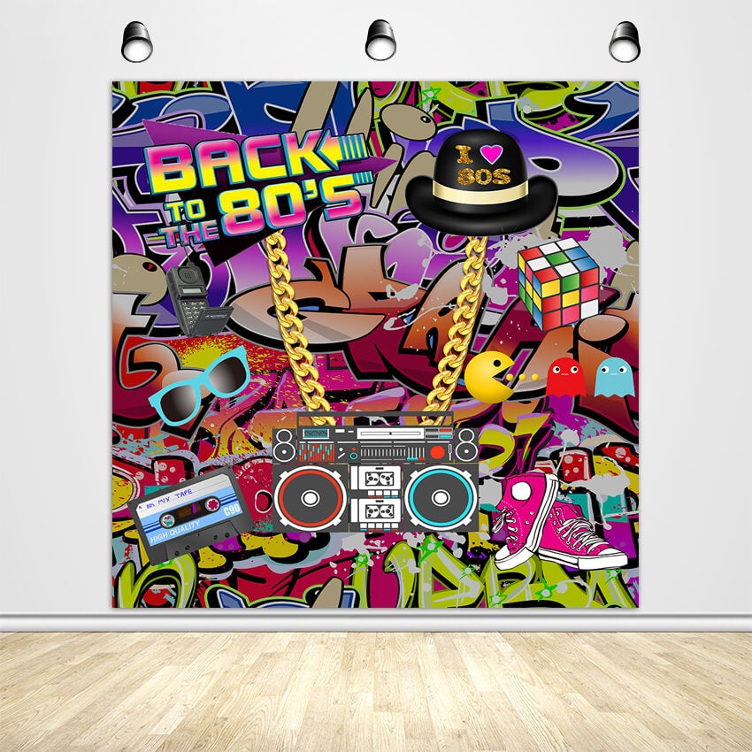 80s Hip Hop Graffiti Theme Party Custom Backdrop-ubackdrop