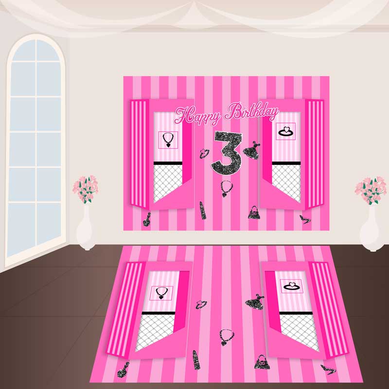 Custom Removable Pink Stripes Floor Decals for Birthday Decoration-ubackdrop