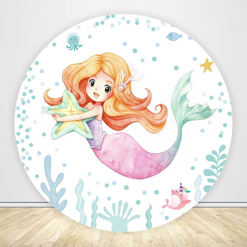 Cute Mermaid Circle Backdrop Cover-ubackdrop