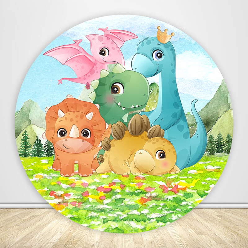 Dinosaur Birthday Round Backdrop Cover-ubackdrop