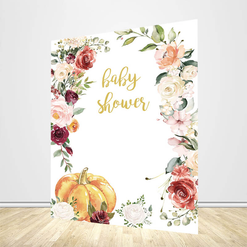 Floral Pumpkin Backdrop Girl Baby Shower Decoration - Designed, Printed & Shipped-ubackdrop