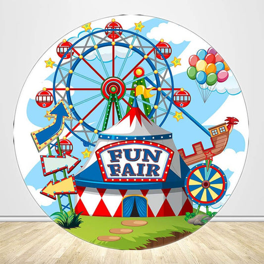 Fun Fair Circus Birthday Circle Backdrop Cover-ubackdrop