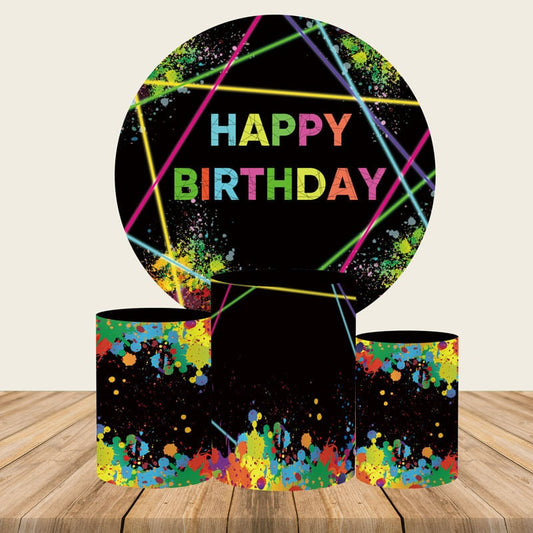 Glow Neon Birthday Round Backdrop Cover-ubackdrop