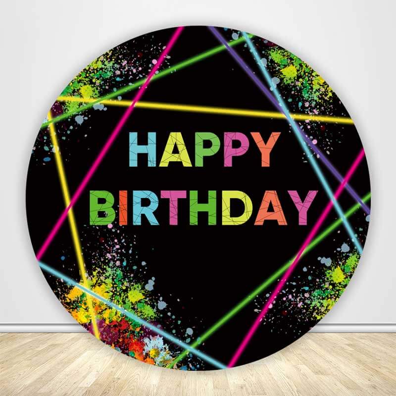 Glow Neon Birthday Round Backdrop Cover-ubackdrop