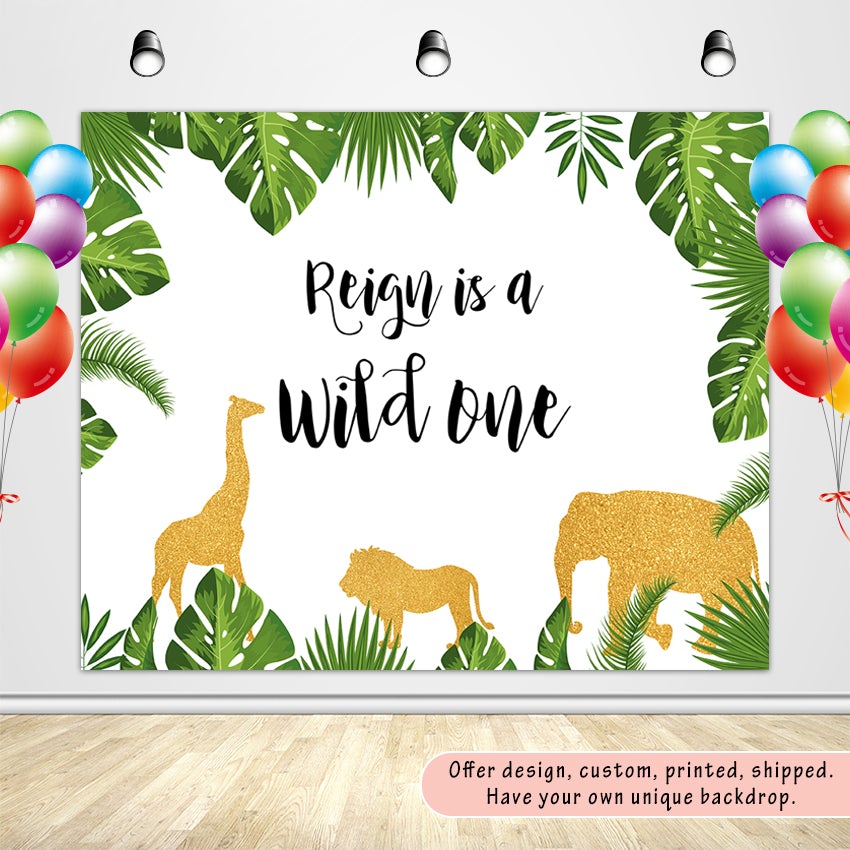 Gold Jungle Backdrop, Safari Zoo Themed Wild One 1st Birthday, Jungle Baby Shower Decoration-ubackdrop