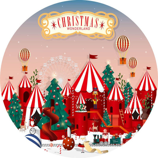 Christmas Wonderland Round Backdrop Christmas Photo Backdrop Decoration-ubackdrop