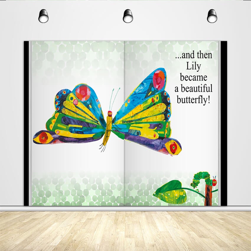 The Very Hungry Caterpillar Backdrop Butterfly Storybook Birthday Party Decoration Banner - Designed, Printed & Shipped-ubackdrop