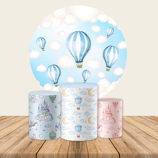 Hot Air Balloon Round Backdrop | Birthday Party Decoration - Designed, Printed and Shipped-ubackdrop