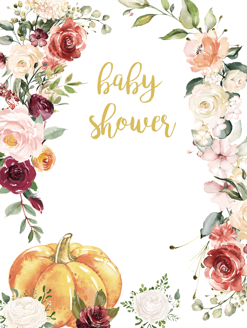 Floral Pumpkin Backdrop Girl Baby Shower Decoration - Designed, Printed & Shipped-ubackdrop