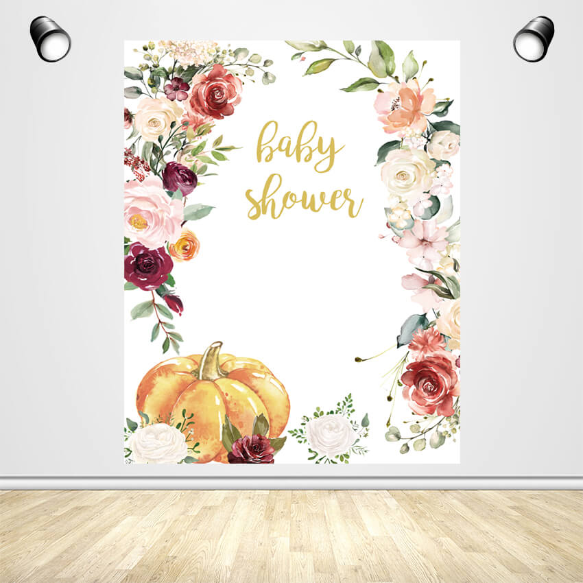 Floral Pumpkin Backdrop Girl Baby Shower Decoration - Designed, Printed & Shipped-ubackdrop