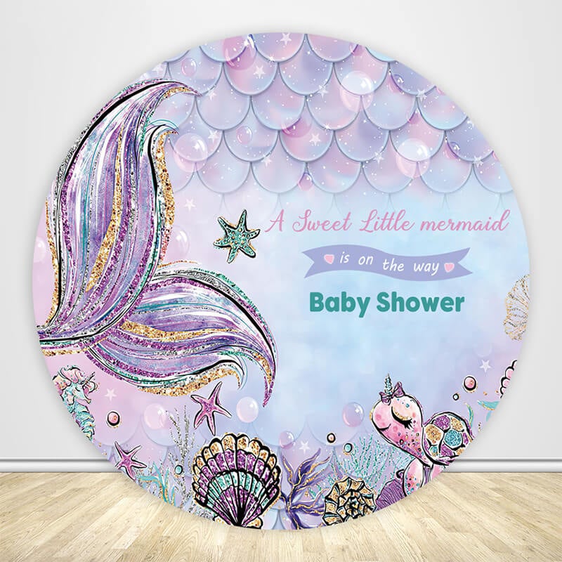 Mermaid Tail Baby Shower Circle Backdrop Cover-ubackdrop