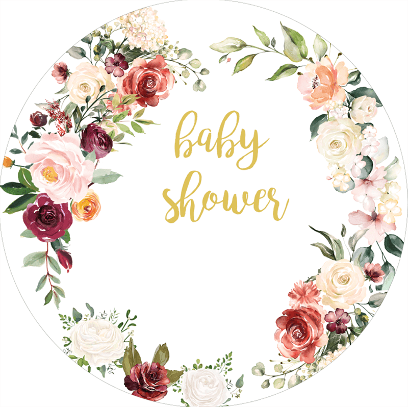 Custom Floral Round Backdrop | Baby Shower Decoration - Designed, Printed and Shipped-ubackdrop
