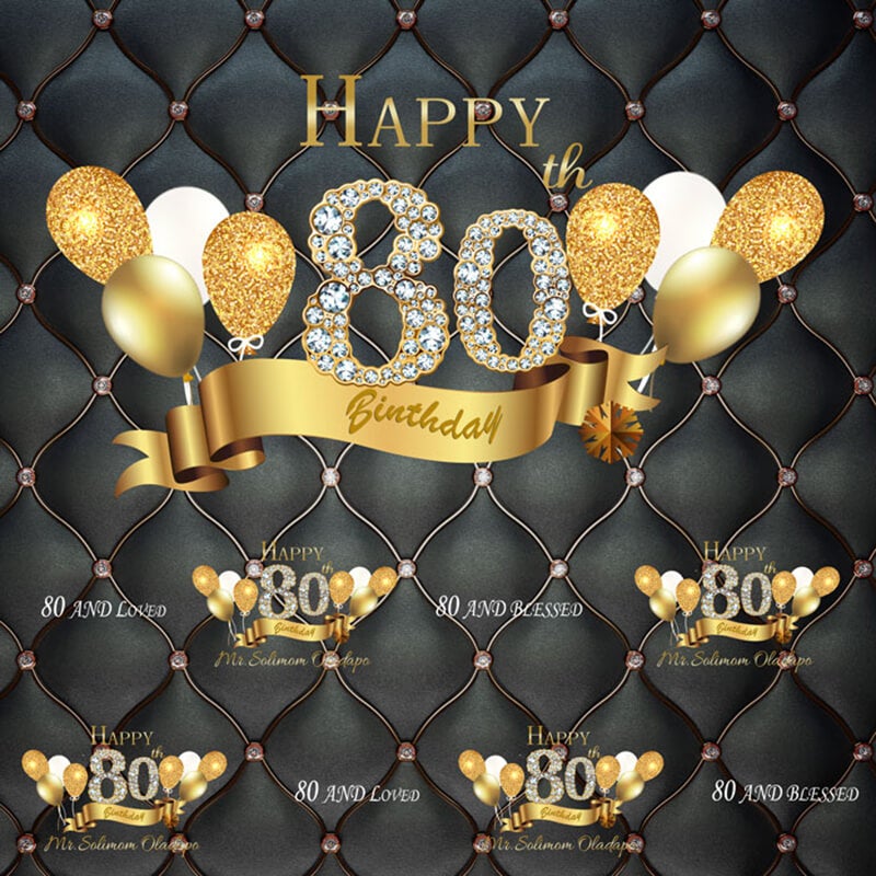 Black and Gold 80th Birthday Step and Repeat Backdrop - Designed, Printed & Shipped-ubackdrop