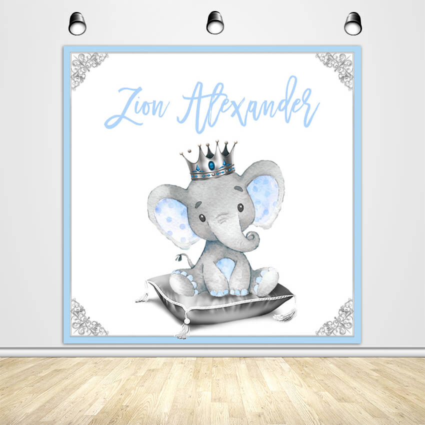 Boy Elephant Baby Shower Backdrop - Designed, Printed & Shipped-ubackdrop