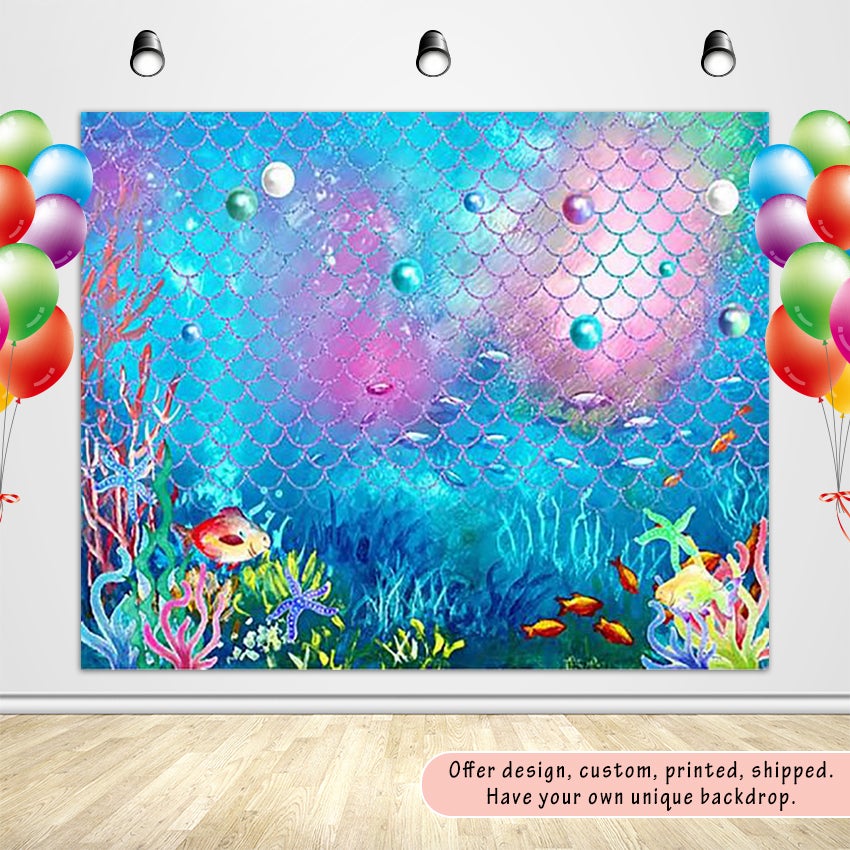 Colourful Seaweed Underwater World and Fish Scale Custom Backdrop-ubackdrop