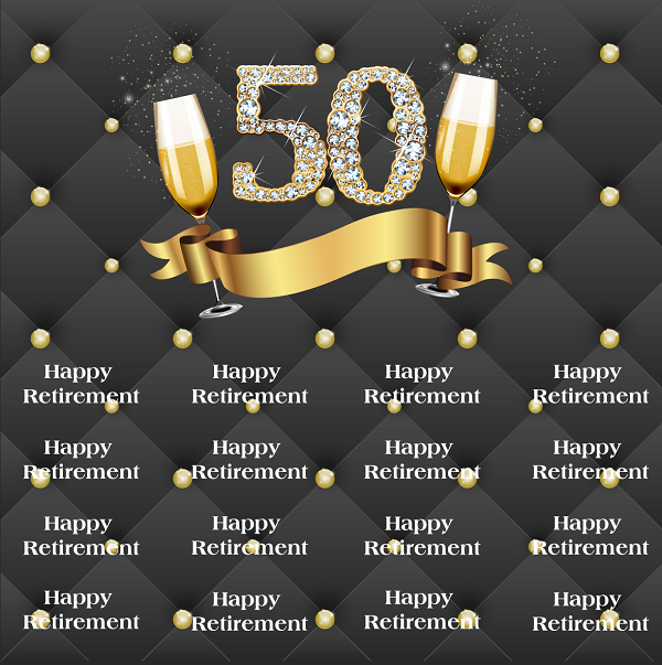 50th Retirement Party Black with Golden Dots Custom Backdrop-ubackdrop