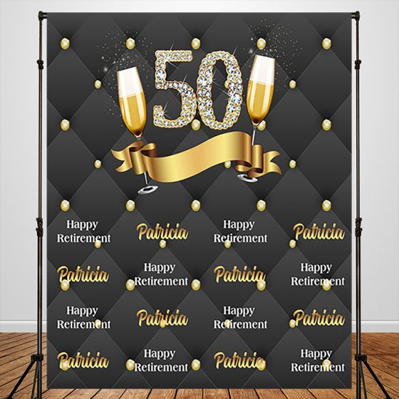 50th Retirement Party Black with Golden Dots Custom Backdrop-ubackdrop
