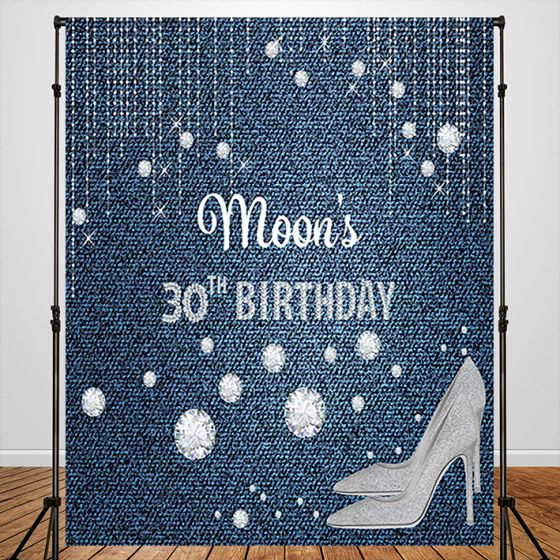 Heels Snowflakes 30th BlueCustom Backdrop for Birthday Party-ubackdrop