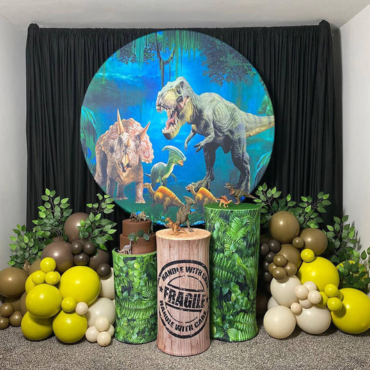 Dinosaur Custom Round Backdrop Dinosaur Theme Baby Shower Birthday Party Decorations-ubackdrop